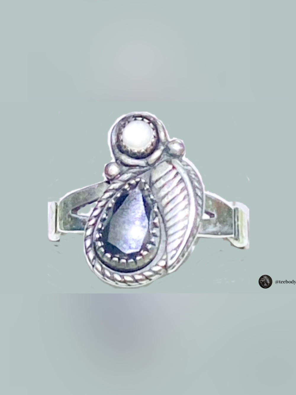 VTG NWT Sterling Silver Black Diamond & Pearl Ring Artist Signed Hallmark